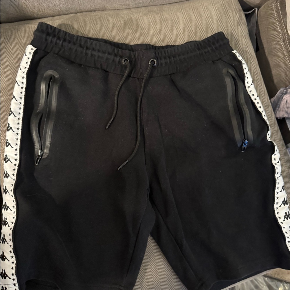 Kappa Black Athletic Shorts with White Logo Trim